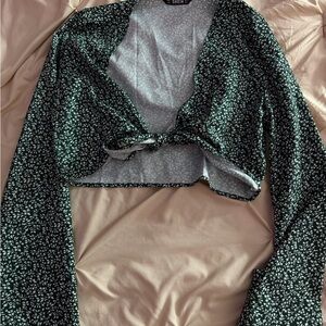 SHEIN Dark Green Floral Blouse